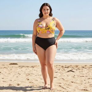 Torrid Floral Bikini Top 3X 22 24 Yellow V Neck Wireless Plus Swim Vacation Boho